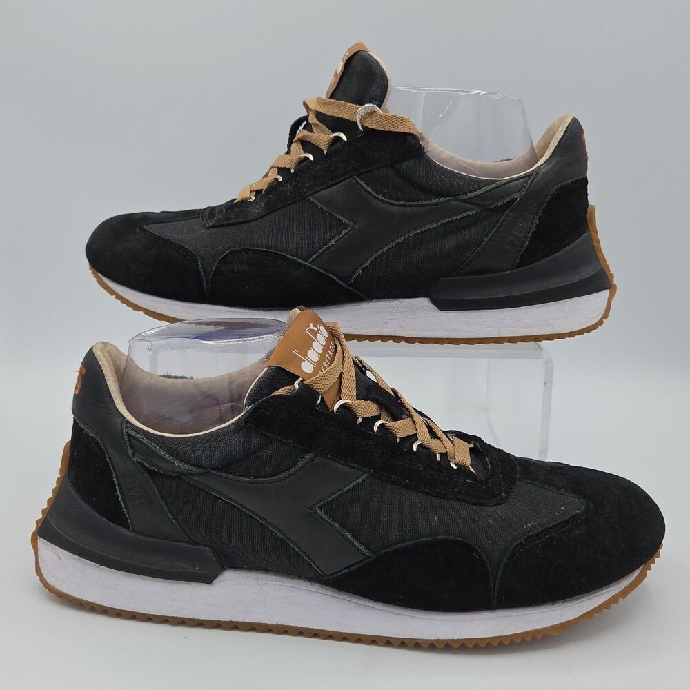 Diadora Equipe W Heritage Stone Wash Black Suede Sneakers Mens 8 Womens Size 9.5